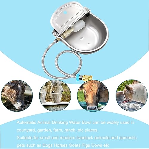 Automatic Animal Water Bowl with Float Valve, 304 Stainless Steel Livestock Water Dispenser for Dog Horse Goat Pig Cow Livestock Water Bowl Kit Includes Bowl, Pipe, 2 Valves, Quick Connector Adapter - size: Automatic Stainless Steel Waterer