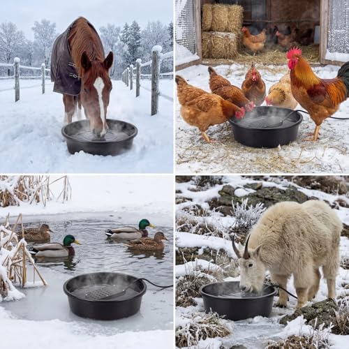 Sadnyy Heated Water Bowl 1 Gallon 3.8 L 250W Thermostatic Anti Freeze Water Pan, UL Certified Pet Heater for Outdoor Horses Dogs Cats Chickens Poultry Winter Use