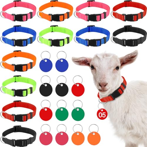 Foilswirl 12 Pack Goat Collars with Number Tag Adjustable Nylon Livestock Collar with No. 01-12 ID Number Tags Sheep Collars Set for Small Livestock Farm Animal Goat Sheep Cow(Regular) - style: Regular