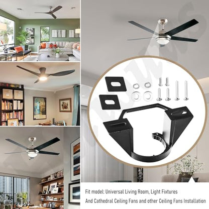 Ceiling Fan Mounting Bracket Kits With Installation Accessories Compatible With Living Room, Light Fixtures And Cathedral Ceiling Fans, Replace 77059 Ceiling Fan Mounting Bracket Black (No wires)