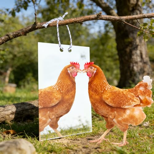 Large Chicken Mirror Toys Acrylic Hanging Swing Mirror for Hens Birds Parrots（7.8inch*11.8inch）