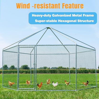 Large Metal Chicken Coop, Chicken Runs for Yard with Cover Walk-in Poultry Cage for 10 20 Chickens,Chicken Pen Duck Coop with Water-Resident Top and Feeding Door, Hexagon Hen House 13.2Lx11.4Wx8.6H FT - size: 13.2'L x 11.4'W x 8.6'H