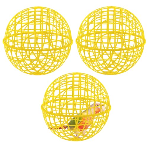 AceOrbit 3 Pcs 11.8 Inch Yellow 2026 Chicken Ball Cage, Plastic Rolling Orb Movable for Chickens Rabbits Birds Pigeons, Outdoor Farm Range Portable Round Coop Hutch Safety Globe Prevents Dog Bites - size: 11 Inch