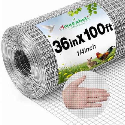 Amagabeli Galvanized Hardware Cloth 1/4 inch 36 in x 100 ft 23 Gauge Chicken Wire Fencing Welded Wire Metal Roll for Rabbit Cage Snake Fence Gopher Poultry Garden Netting Raised Bed Window Screen - size: 1/4" 36"x100'