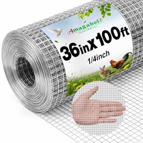 Amagabeli Galvanized Hardware Cloth 1/4 inch 36 in x 100 ft 23 Gauge Chicken Wire Fencing Welded Wire Metal Roll for Rabbit Cage Snake Fence Gopher Poultry Garden Netting Raised Bed Window Screen - size: 1/4" 36"x100'