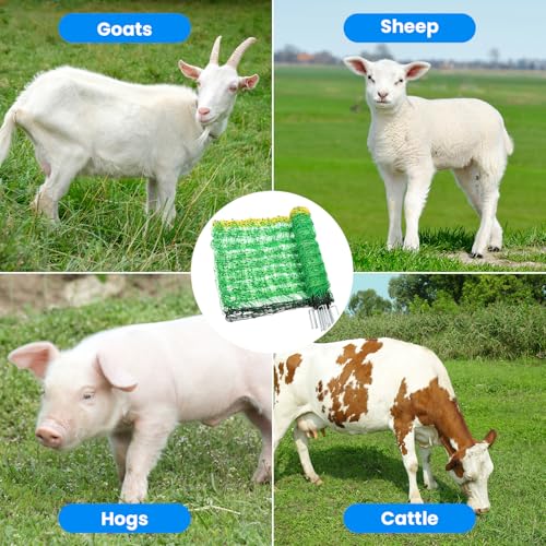 Electric Fence Netting, 42.5" H x 164'L, Electric Netting Fence for Cattle, Sheep, Goat, Hogs, Pre-Assembled, 14 Posts Double Spiked, Portable Livestock Nets Used in Backyards, Farms and Ranches