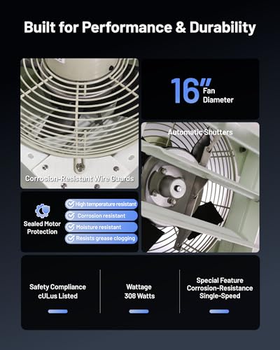 iLiving 16-Inch Corrosion Resistance Shutter Exhaust Fan, Single Speed - style: Corrosion-Resistance