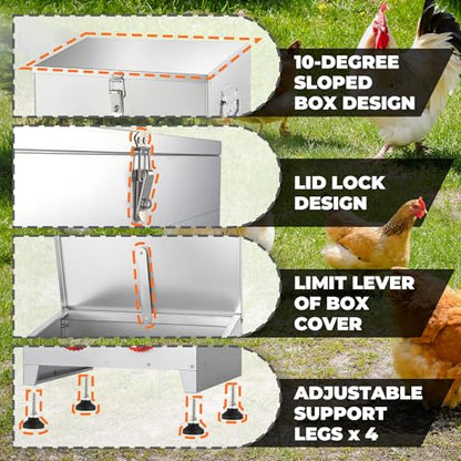 Sidasu 25 lbs 4-Port Galvanized Chicken Feeder No Waste with Locking Lid&Riveted Handles,Adjustable Height,Large Capacity Rainproof Automatic Chicken Feeders for Chickens, Poultry Coop,Silver - size: 25lbs