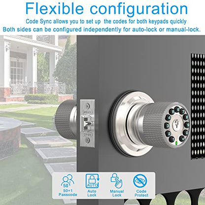 Double Sided Keypad Door Knob with Dual Cylinders and Key Alike, iuknob Keyless Entry Smart Door Lock for Entrance, Fence, Gate, Swimming Pool,Waterproof and Weatherproof for Outdoor & Interior Door.