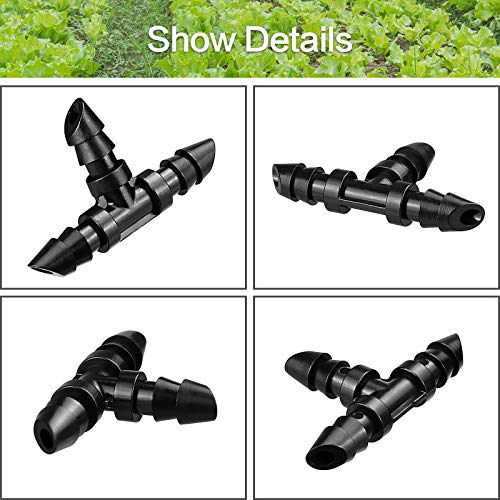 1/4" Drip Irrigation Tee Fittings, 60 Pieces Barbed Tee Connectors for 1/4 Inch Tubing, Drip Line 3-Way T Parts for Sprinkler Garden Lawn Irrigation System - size: 4/7mm Tees-60P