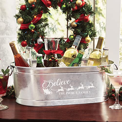 Let's Make Memories Personalized Beverage Tub - Christmas Party - We Believe - Metal - Engraved - 5.5 Gallons - w/Stand - color: We Believe, size: With Stand