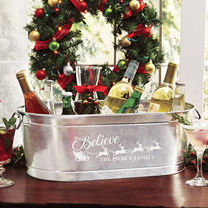 Let's Make Memories Personalized Beverage Tub - Christmas Party - We Believe - Metal - Engraved - 5.5 Gallons - w/Stand - color: We Believe, size: With Stand