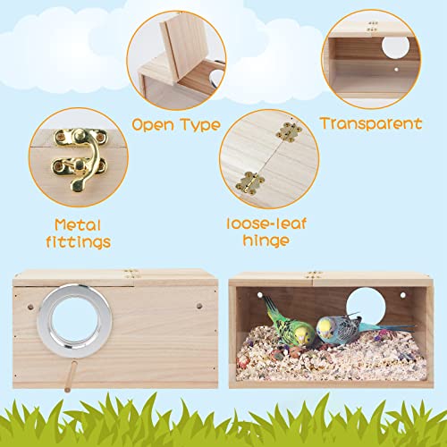 Rypet Parakeet Nesting Box Transparent Design, Thwartwise Bird Nest Breeding Box with Perch Wood Bird Cage House for Cockatiel Lovebirds Budgie Finch Parrotlets Canary L - size: Large