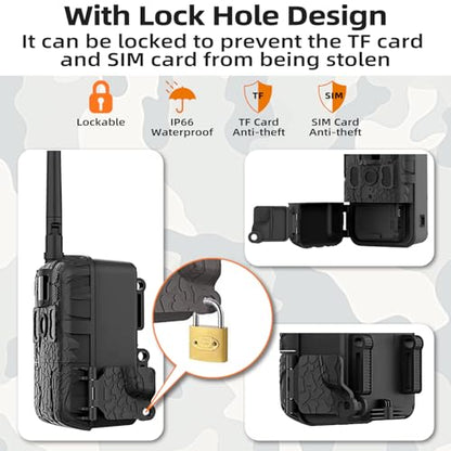 4G LTE Cellular Trail Camera 2K with Live Streaming,24000mAh Long Battery Life,Solar Powered Game Wildlife Cameras,Motion Activated,940nm No Glow Night Vision,IP66 Waterproof (Camera) - size: Camera Only