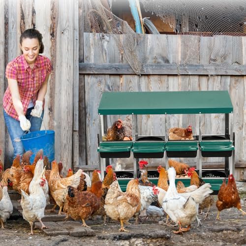 8 Holes Chicken Nesting Box, Galvanized Steel Roll Away Nest Boxes with Lid Cover and Legs, Nesting Box for Chickens Laying Egg, Green