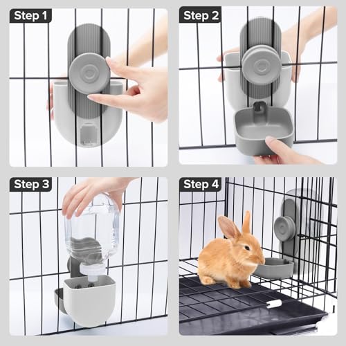 Kenond 28oz Hanging Automatic Rabbit Water Bottle, Guinea Pig Water Bottle No Drip, Gravity Water Dispenser for Cage, Suitable for Guinea Pig, Bunny, Hamsters and Other Small Animals(Gray) - color: Gray