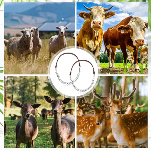 Misdary 4 Pcs Goat Show Collars, Adjustable 14"-24" Iron Chain Halter for Sheep, Horses, Dogs, Cows & Calves, Farm Animal Supplies Accessories Animal Lovers Gift (14'',Brown) - color: Brown