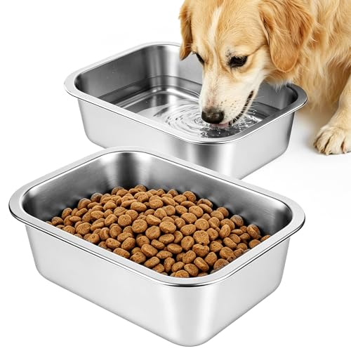 YUDANSI 2-Pack Stainless Steel Large Dog Bowl - Single Bowl 3.5L/0.9 Gallons Metal Pet Water & Food Bowl, No-Spill Anti-Fall Durable Easy to Clean, Indoor/Outdoor Use for Medium, Large Dogs - size: 0.9Gallons/3.5L
