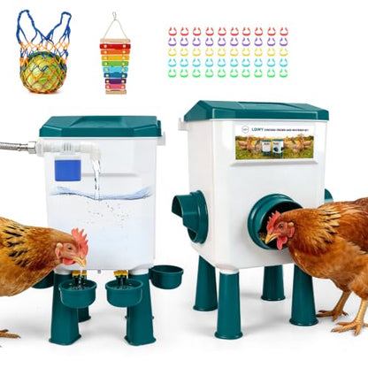 Chicken Feeder and Waterer Set with Legs,2 Gallon Automatic Waterer with Float Valve,26.5 Pounds Practical Feeder,Reduces Feed Waste & Water Refills，BPA-Free for Long-Term Use - color: blue