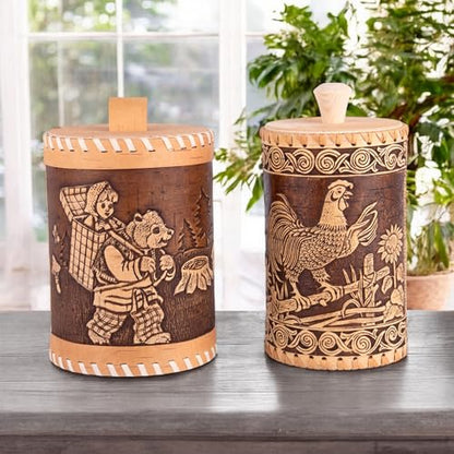 STP GOODS Birch Bark Container, Storage container, Kitchen Container Money to the House Birch Bark (Fairytale Design) - color: Fairytale Design
