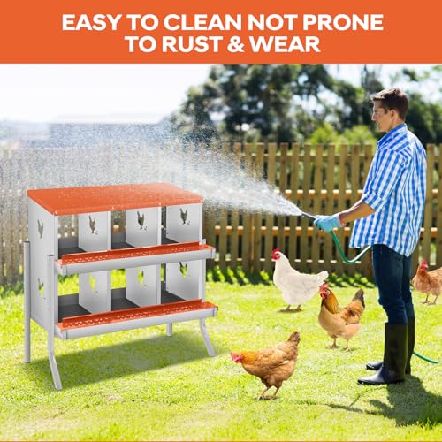 GarveeLife Chicken Nesting Box, 6 Compartments Nesting Box for Chickens, Two-Tier Galvanized Steel Chicken Egg Laying Box with Large Vented Holes Wall Mounting for Easy Egg Collection - color: Orange | 6 Compartments