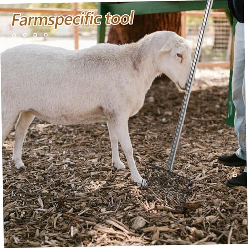 HEMOTON Coop Litter Scooper with Long Handle Heavy Duty Metal Sifting Tool for Farm Waste Cleanup for Chicken Goat Cow and Sheep Manure