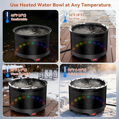 5.5L Heated Water Bowl, 1.45Gal Winter Large Heated Dog Bowls for Outside, Outdoor Waterproof Heat Pet Water Bowl with Chew Resistant Power Cord & LED Neon for Dogs/Cats/Chickens/Ducks