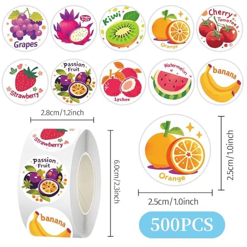 1000 Pcs Fruit Stickers Bulk 2 Roll 1 Inch,Food Pineapple Banana Mango Watermelon Strawberry Sticker Pack Gift for Party Favors Book Water Bottles Laptop,Vegetable Stickers for Kids Boys Girls School - color: Fruit Stickers