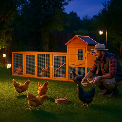 122" Large Chicken Coop Wooden Backyard Hen House - Indoor Outdoor Poultry Pet Hutch Garden Backyard Cage 2 Story Poultry Cage with Run, Chicken Nesting Box, Pull Out Trays and Anti-Slip Asphalt Ramp - color: Natural