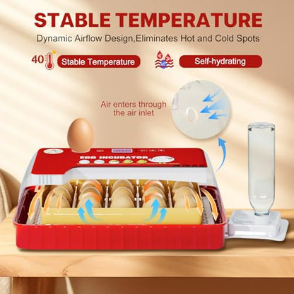 Incubators for Hatching Eggs 15-35 Eggs Incubator with Automatic Egg Turning and ℉Temperature Display LED Candler Poultry Incubator for Hatching Chicken Duck and Quail Incubator（Red）