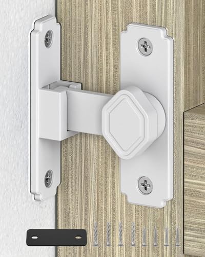 90 Degree Barn Door Lock, Small Sliding Barn Door Latches, Rust-Proof Sliding Gate Latch Lock for Garden, Bathroom, Cabinet, Pet Cage, Window, Shed (White-1PC) - color: White-1PC