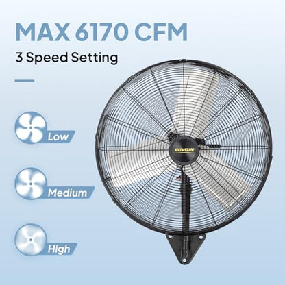 ROVSUN 24" Wall Mounted Fan, High Velocity Industrial Wall Fan, Max 6170 CFM with Wide Angle Oscillating, Suit for Commercial, Residential, Garage, Shop, Greenhouse, Gym, 2-Pack - size: 24''(2-pack)
