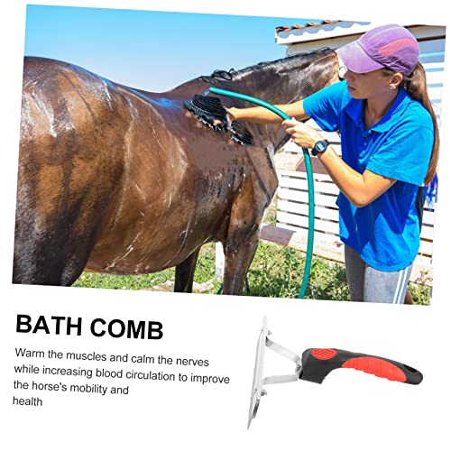Durable Horse Grooming Rake with Rust Metal Teeth Rubber Handle Cleaning Brush for Removing Shedding Hair and Mud Comfortable Massage Comb and Domestic Animals Easy to Hold