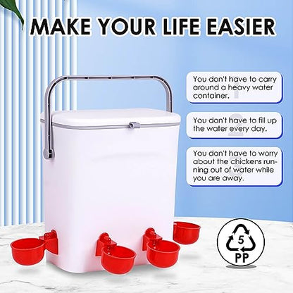 Automatic Chicken Waterer with Float Valve Kit Hose Attachment and 4 Poultry Water Cups, Duck Chicken Water Feeder Poultry Waterer (2 Gallons)