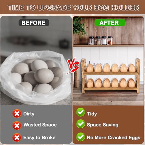 Wooden Egg Holder Countertop, 4-Tier/48-Hole, Stackable | Farmhouse Style, With Handle, Storage & Organizer, Durability, Assembly, For Chicken/Duck/Quail/Turkey/Easter Eggs - style: 4-Tier