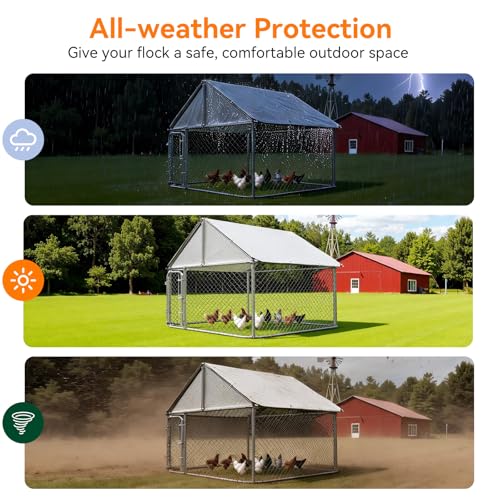 Chicken Coop Cover Waterproof, 11.7 * 6.7ft 420D Durable Oxford Fabric, Sunshade Water-Resistant Tarp for Walk-in Chicken Run Pen with Ball Bungees Cords, 1pc