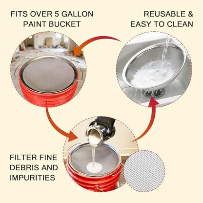Fine Mesh Paint Strainer 60 Mesh Stainless Steel Paint Filter Emulsion Honey Funnel Filter Cover Fits 5 Gallon Paint Bucket Filter Tool Insert Strains (2 pcs) - size: 2 pcs