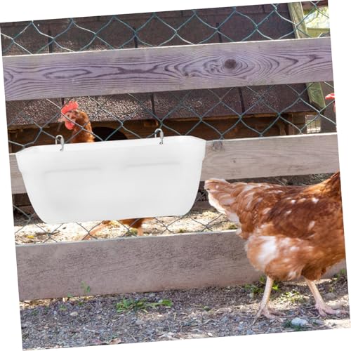Abaodam 2pcs Hanging Chicken Feeder Trough White Livestock Feeding Bucket for Geese and Poultry with Removable Parts and Space-Saving Design Includes Screws and Buckles - color: White