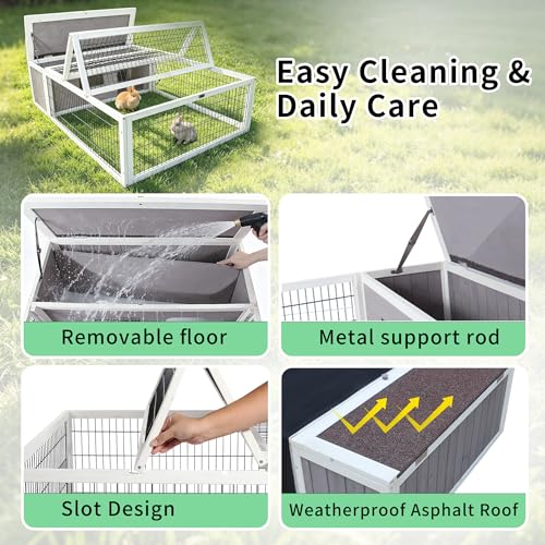 Tortoise House Habitat Wooden, Chicken Coop with Run Rabbit Hutch Small Animal Hutch Enclosure Indoor/Outdoor-Grey + White Trim - color: Grey&White Trim-1