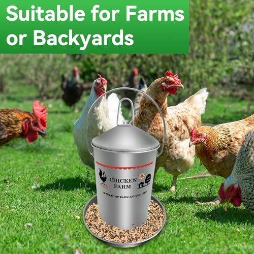 6.6 Lb Stainless Steel Poultry Feeder, Automatic Chicken Feeder No Waste, Hanging Chicken Feeder Heavy Duty Reliable Long-Lasting with Handle, Top Filled - size: 3KG/6.6 LB