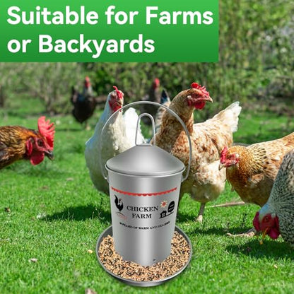 6.6 Lb Stainless Steel Poultry Feeder, Automatic Chicken Feeder No Waste, Hanging Chicken Feeder Heavy Duty Reliable Long-Lasting with Handle, Top Filled - size: 3KG/6.6 LB