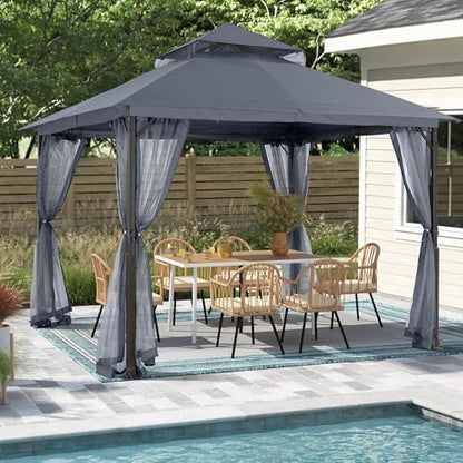 MASTERCANOPY Outdoor Patio Gazebo with Double Roofs, Stable Steel Frame and Mosquito Netting (11x11,Dark Gray) - color: Dark Gray, size: 11x11