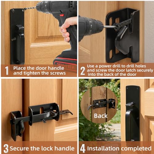 WRINGKIT Heavy Duty Thumb Latch, Self Locking Gate Latch for Wooden Fence, Double-Sided Fence Latch Hardware Kit with 9" Handle, Door Lock Latch for Vinyl Fences, Outdoor Gate, Farm, Garden