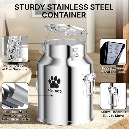 35LBS Large Metal Dog Food Storage Container, Stainless Steel Dog Food Storage Tank, Multifunctional Storage Bin with Lid and Spoon, Food Storage Container for Big Dogs, Keep Fresh, Easy to Clean