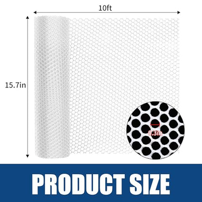 White Plastic Chicken Wire Mesh 15.7IN x 10FT 500GSM - for Garden,Poultry,Dogs,Rabbit,Crafts,Agricultural & Floral Fencing - Durable Plastic Chicken Wire Mesh Fencing & Netting Roll - color: 10ft White
