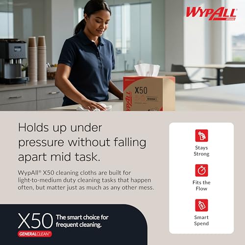 WypAll GeneralClean X50 Cloths Cleaning Wipes (35015), Jumbo, Strong Towels for Extended Use, White (1 Roll of 1,100 Sheets, 1,100 Sheet Total) - size: 1 Count (Pack of 1100), style: Jumbo Roll