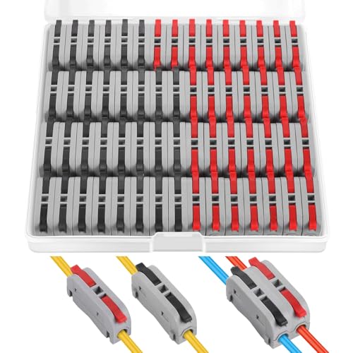 60 pcs XHF Black&Red Conductor Compact Connectors Lever Connectors Nuts, Electrical Wire Terminals for Any Circuit Inline Splices 28-12 AWG (SPL-1) - color: Black&Red