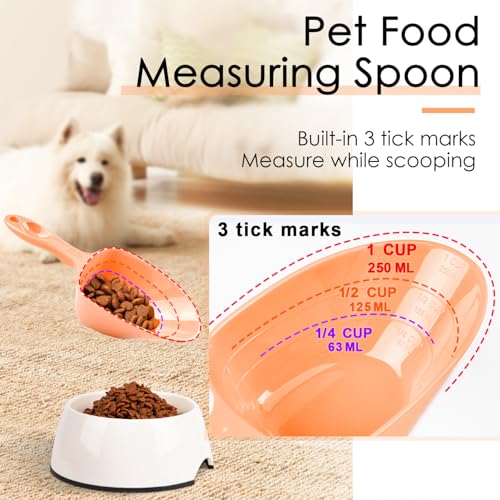 Melamine Pet Food Measuring Scoop, 1 Cup 1/2 Cup 1/4 Cup with Clear Measurement Lines for Dog, Cat, Bird, and Rabbit, Durable, Ergonomic Handle, Dishwasher safe-Orange - color: Orange