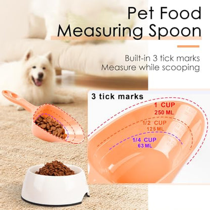 Melamine Pet Food Measuring Scoop, 1 Cup 1/2 Cup 1/4 Cup with Clear Measurement Lines for Dog, Cat, Bird, and Rabbit, Durable, Ergonomic Handle, Dishwasher safe-Orange - color: Orange