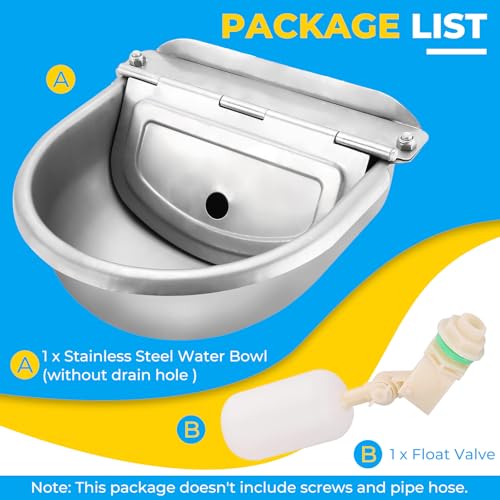 NATGAI Automatic 304 Stainless Steel Waterer Bowl, Automatic Cow Drinking Water Bowl with Float Valve Water Trough Farm Grade for Horse Cattle Goat Sheep Dog (Without Drainage Hole)